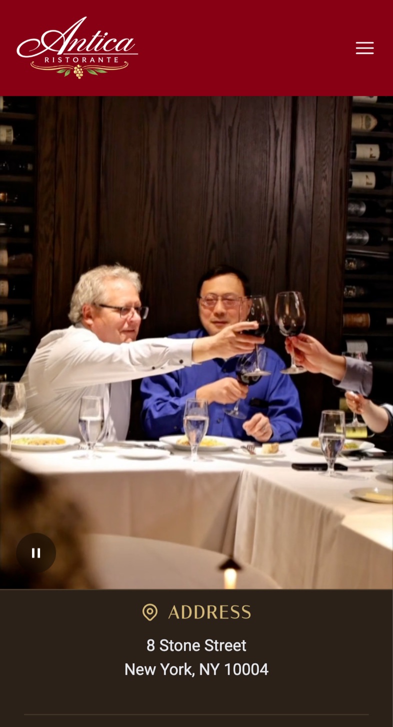 Antica Ristorante mobile website view