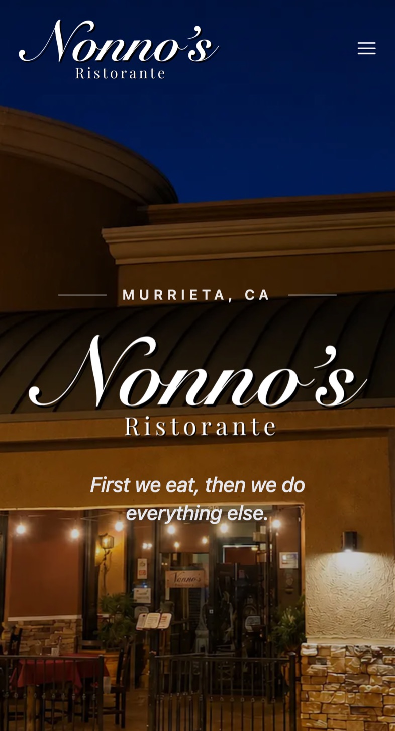 Nonno's Ristorante mobile website view