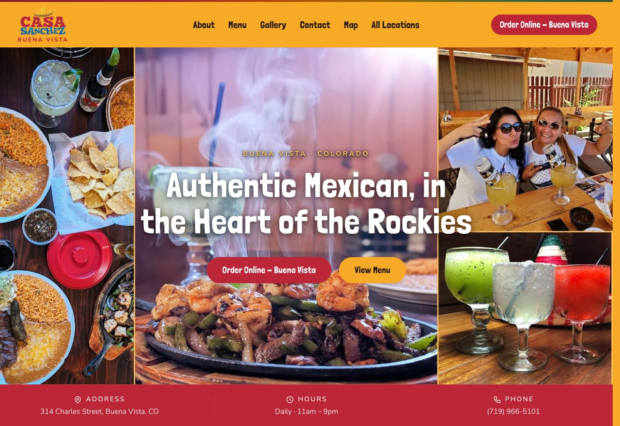 Casa Sanchez website, built by 88 Restaurants
