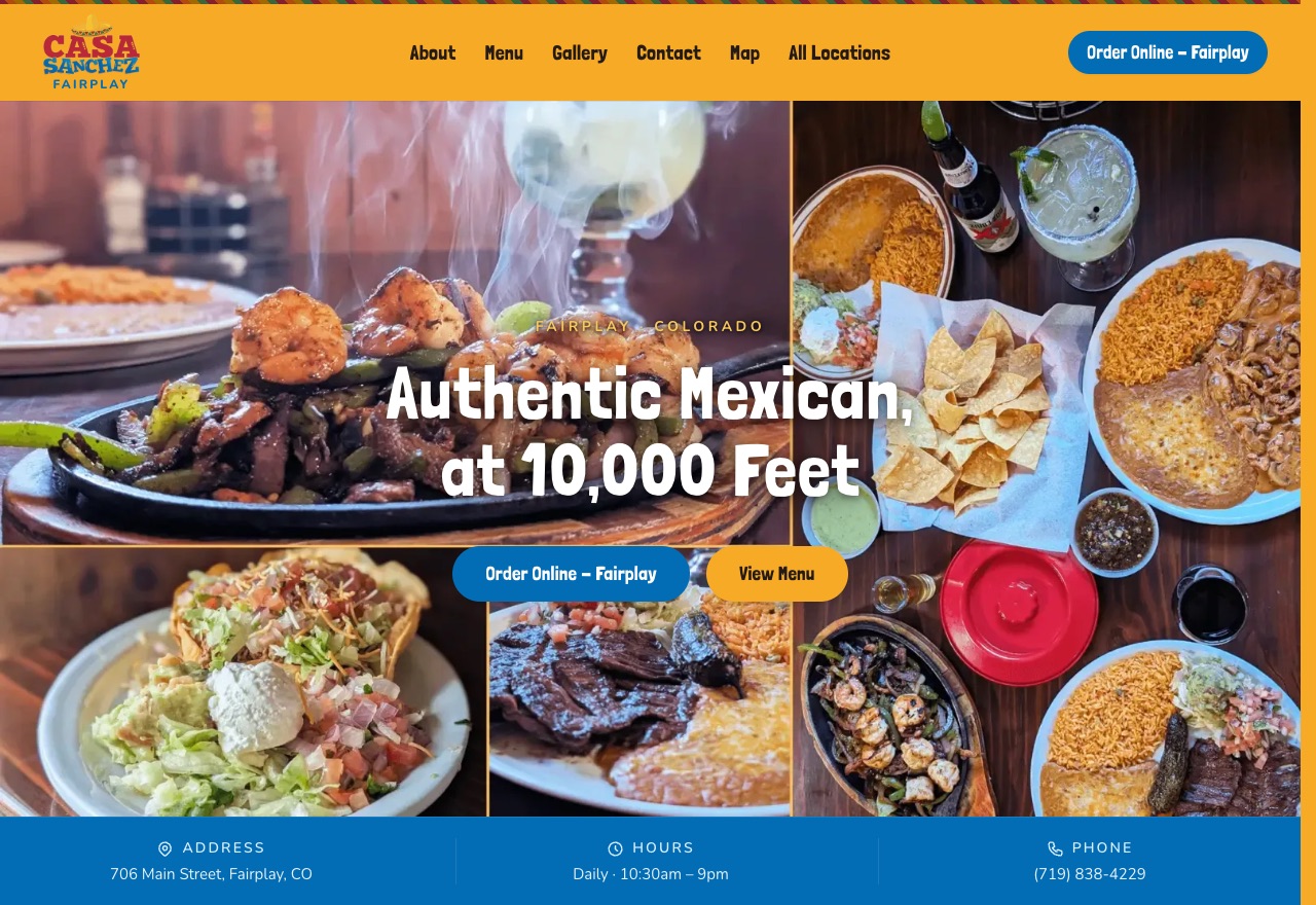 Casa Sanchez website, built by 88 Restaurants