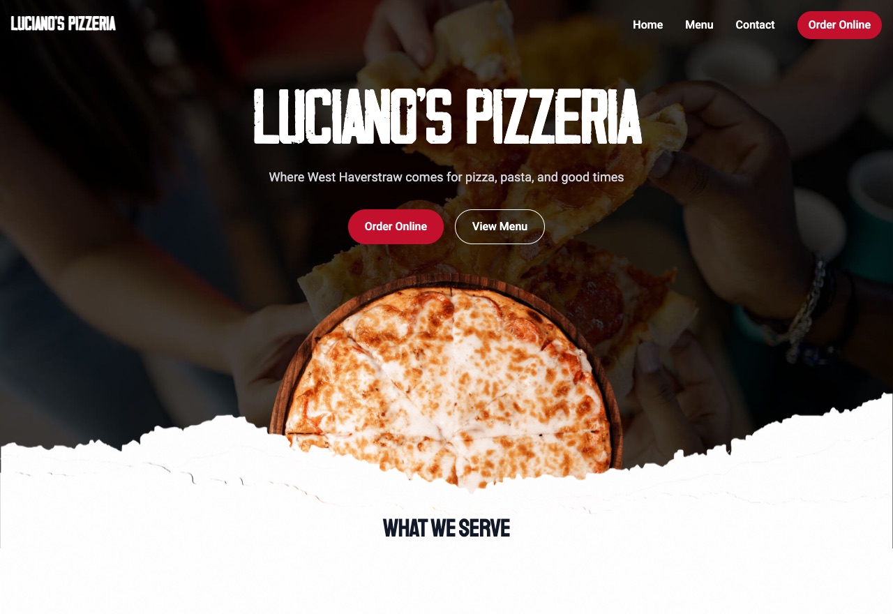 Luciano's Pizzeria website, built by 88 Restaurants