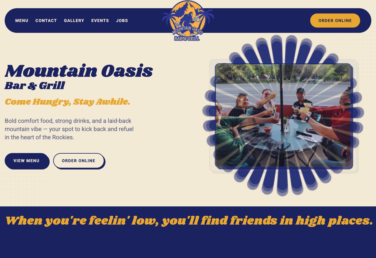 Mountain Oasis Bar & Grill website, built by 88 Restaurants