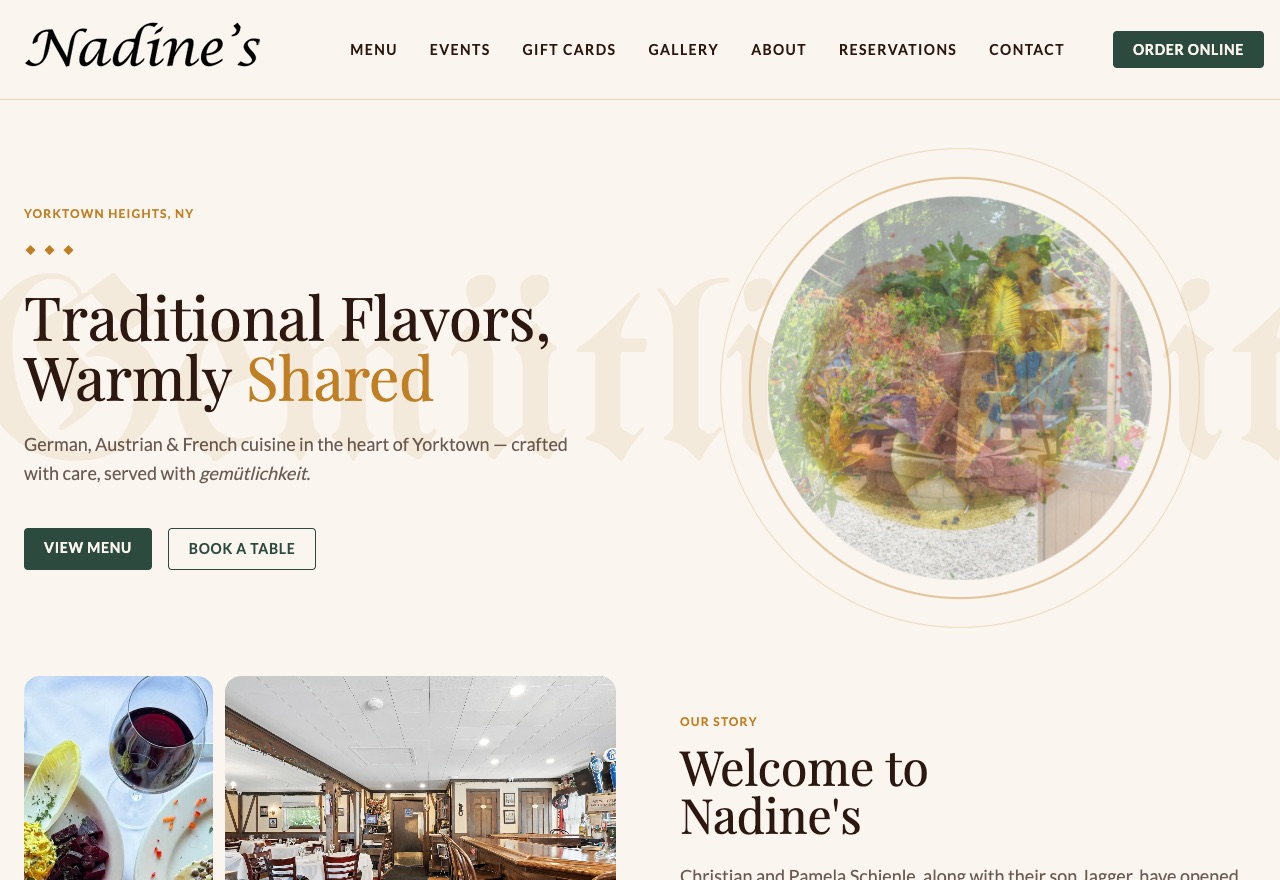 Nadine's Restaurant website, built by 88 Restaurants