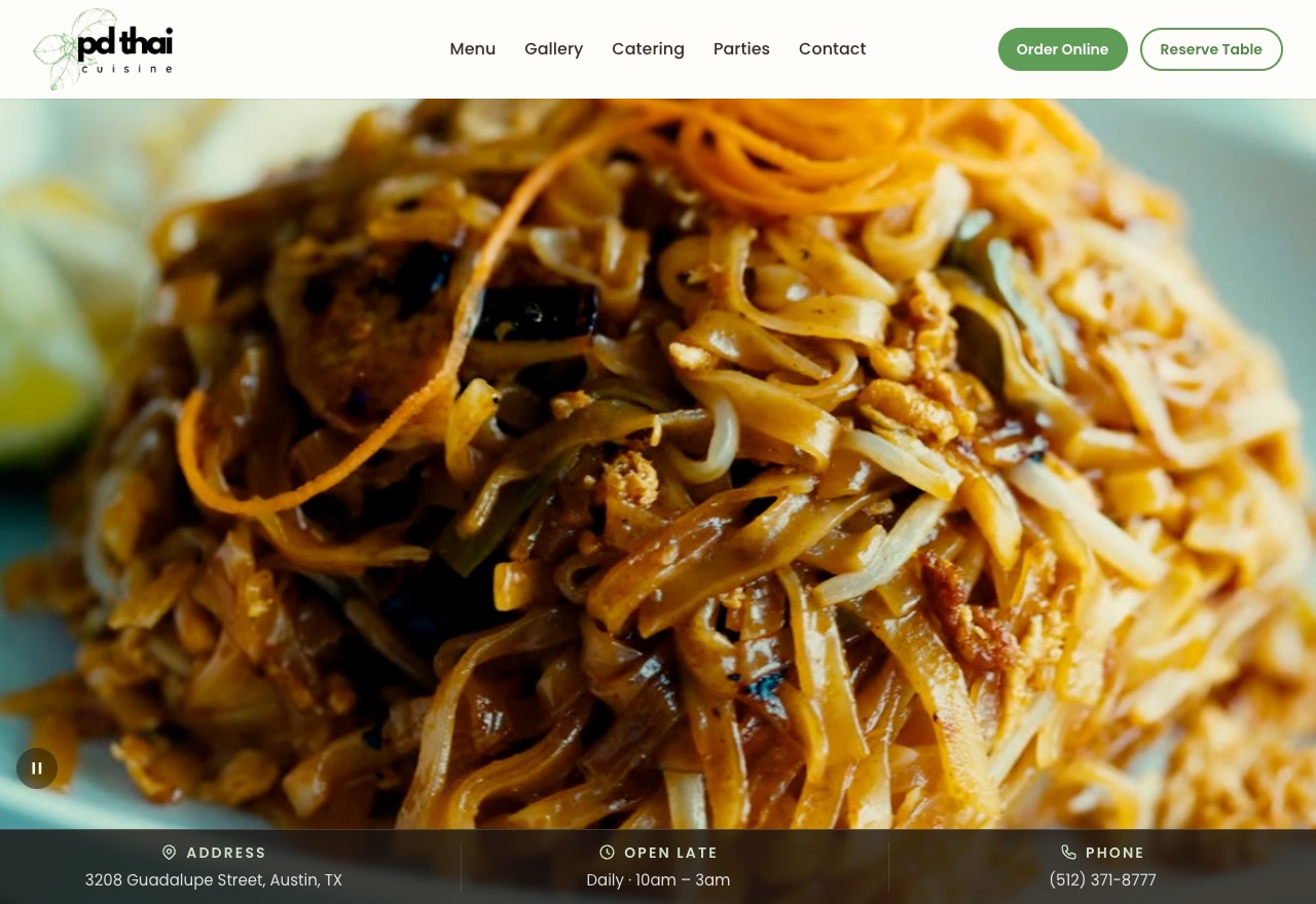 PD Thai Cuisine website, built by 88 Restaurants