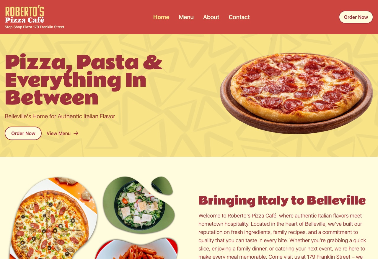 Roberto's Pizza Cafe website, built by 88 Restaurants