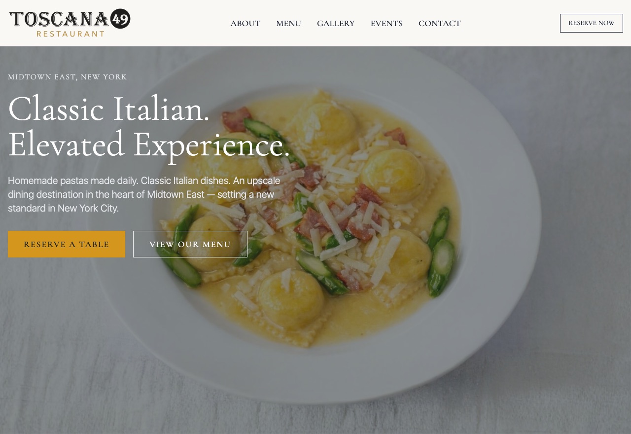Toscana 49 website, built by 88 Restaurants