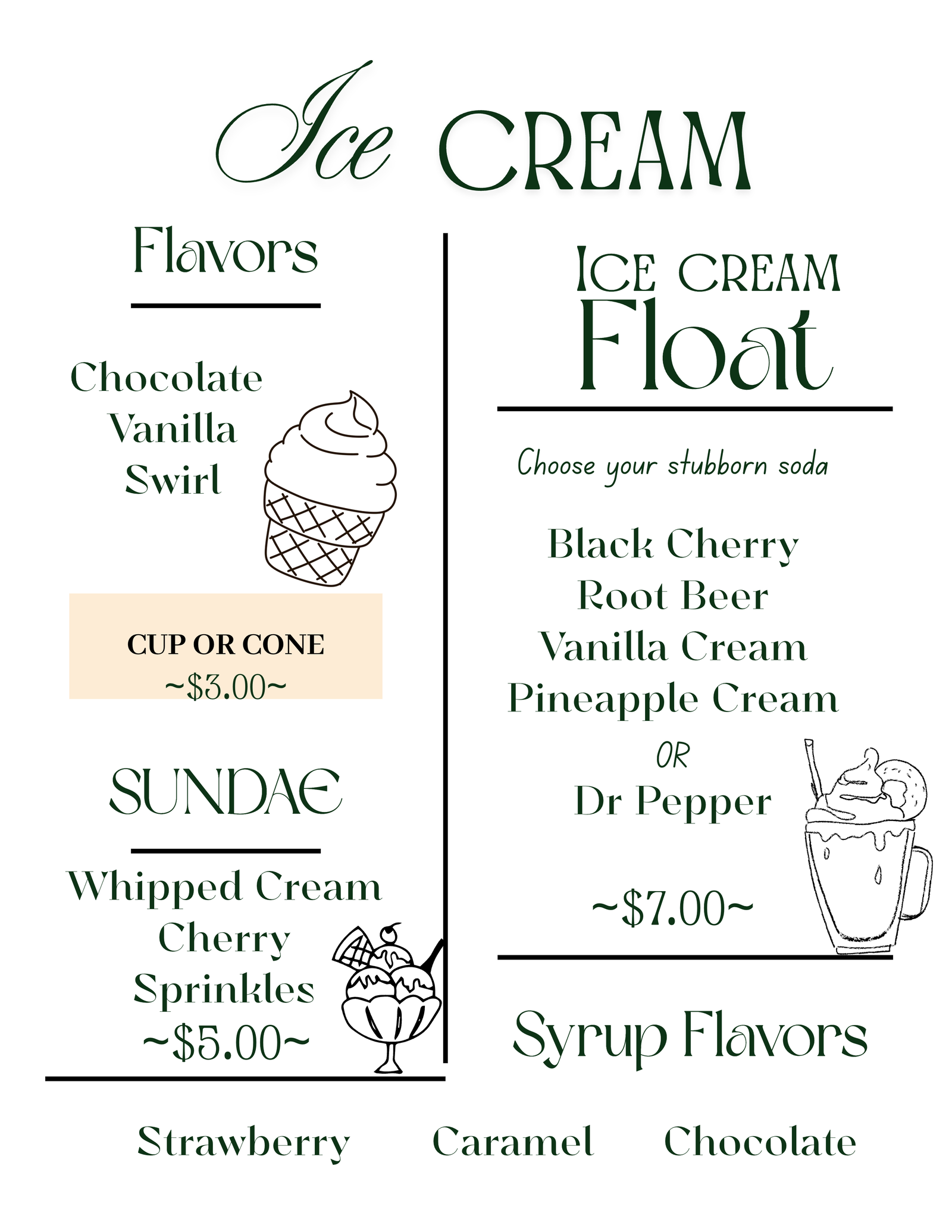Mountain Oasis Ice Cream Menu