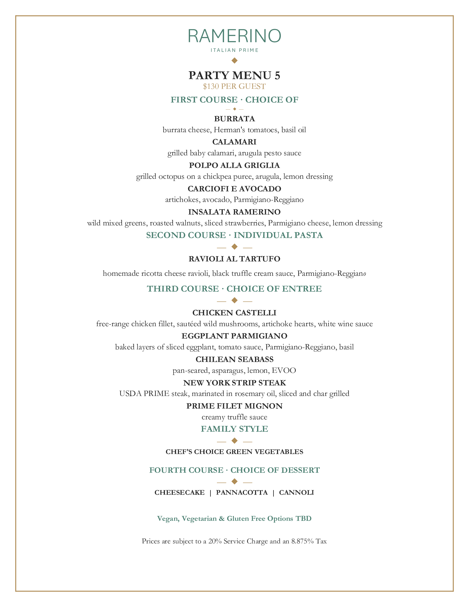 Ramerino Prime Party Menus, page 6 of 7