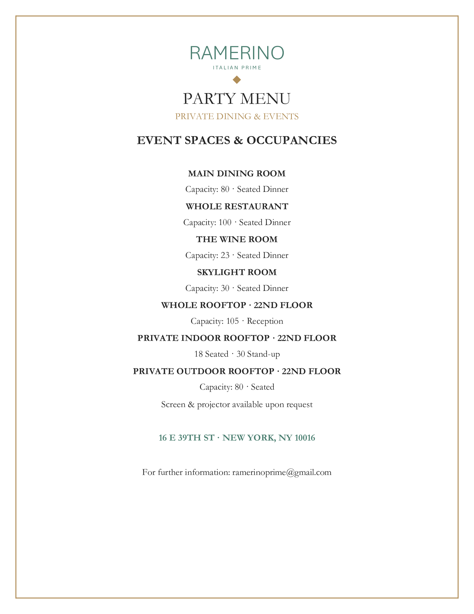 Ramerino Prime Party Menus, page 1 of 7