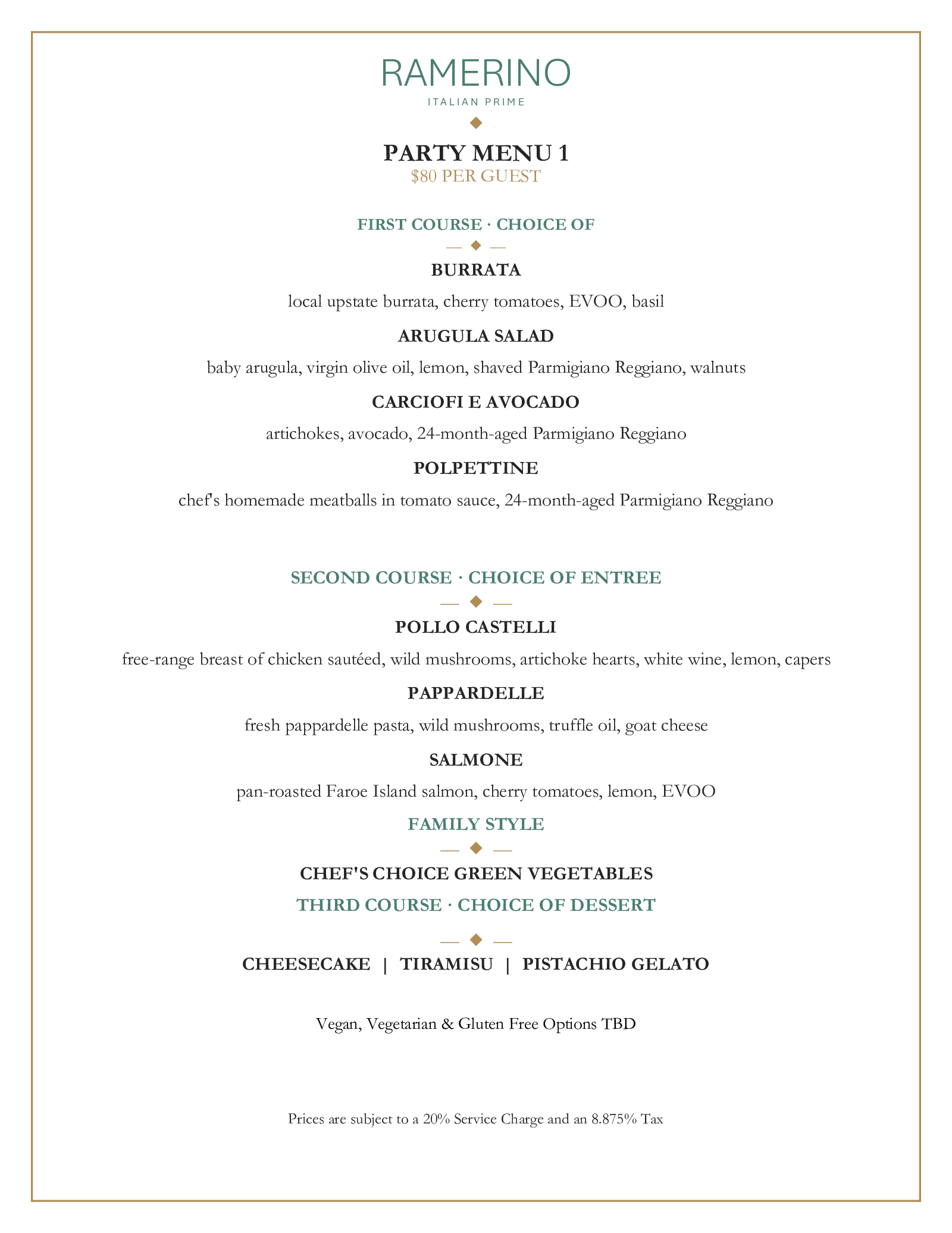 Ramerino Prime Party Menus, page 2 of 7
