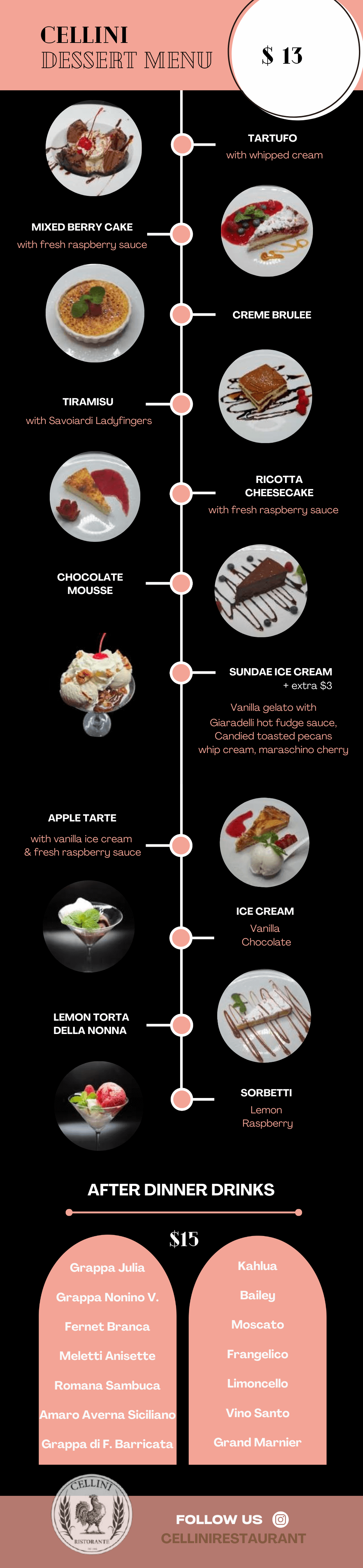 Cellini Restaurant Desserts Menu